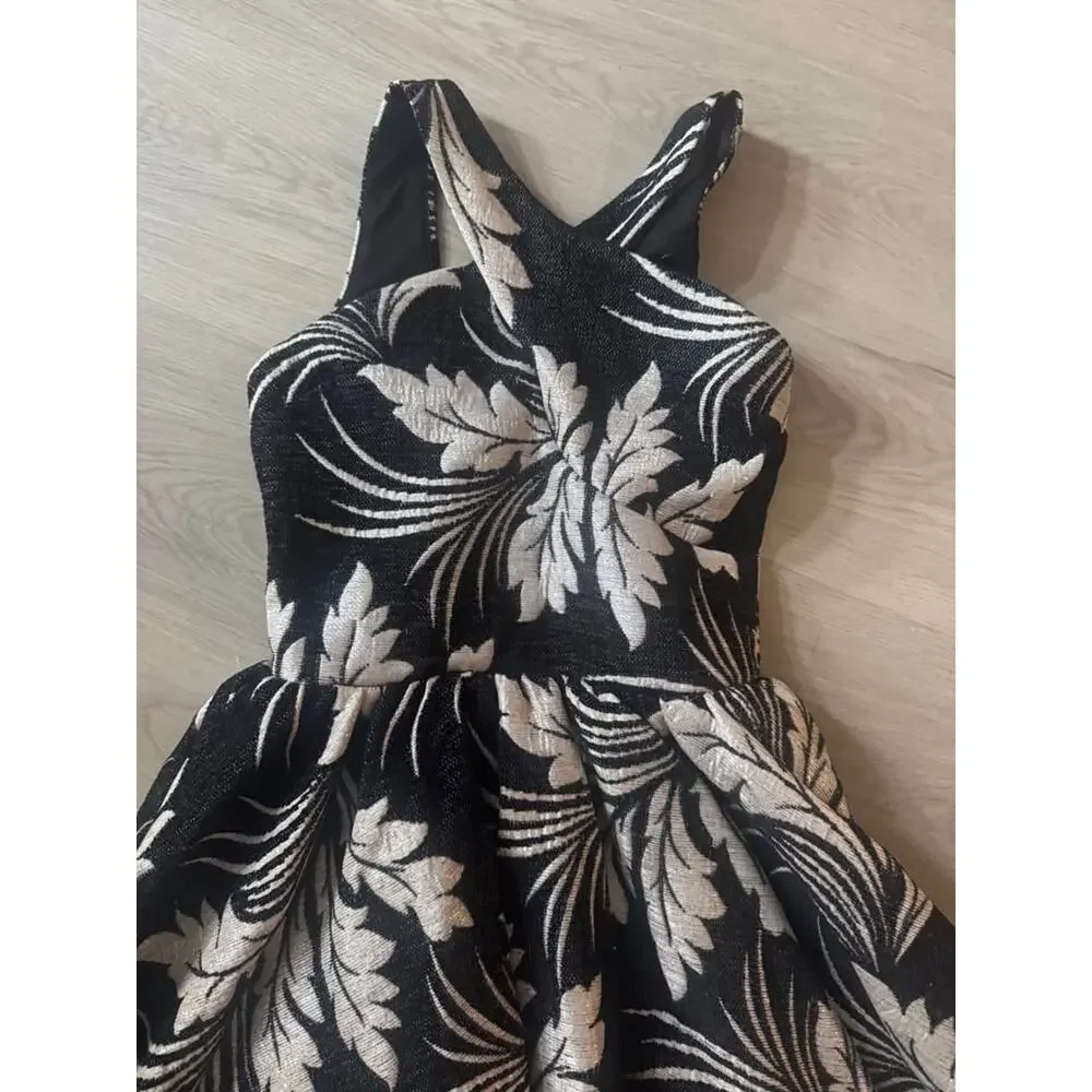 Miss Behave Girls Size 12 Black Crossover Neck Fit & Flare Party Dress